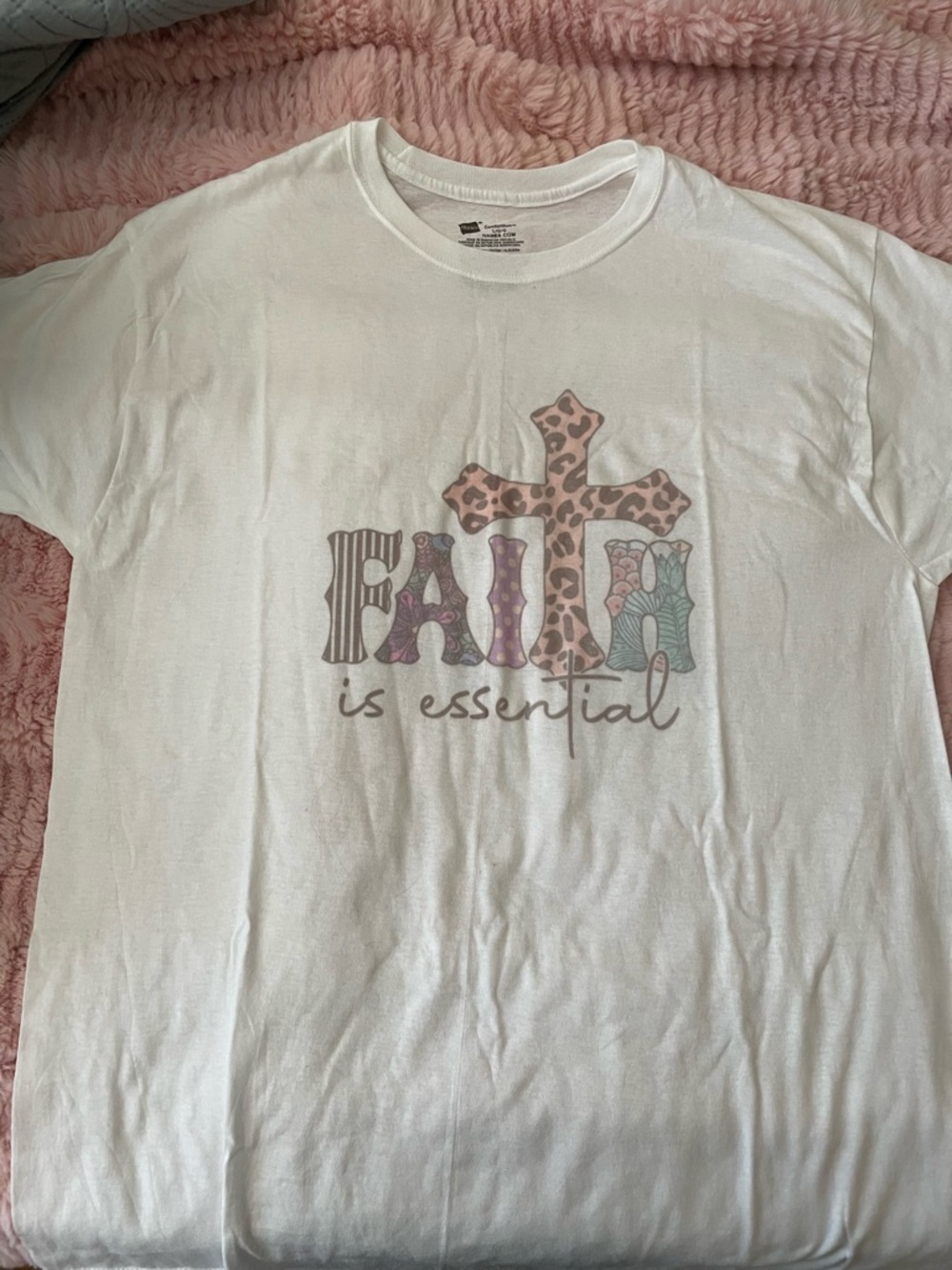 Hanes White Tee with Pastel Faith Graphic